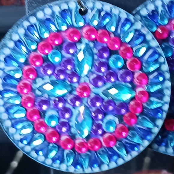 Handcrafted earrings mosaic circle - Picture 2 of 2